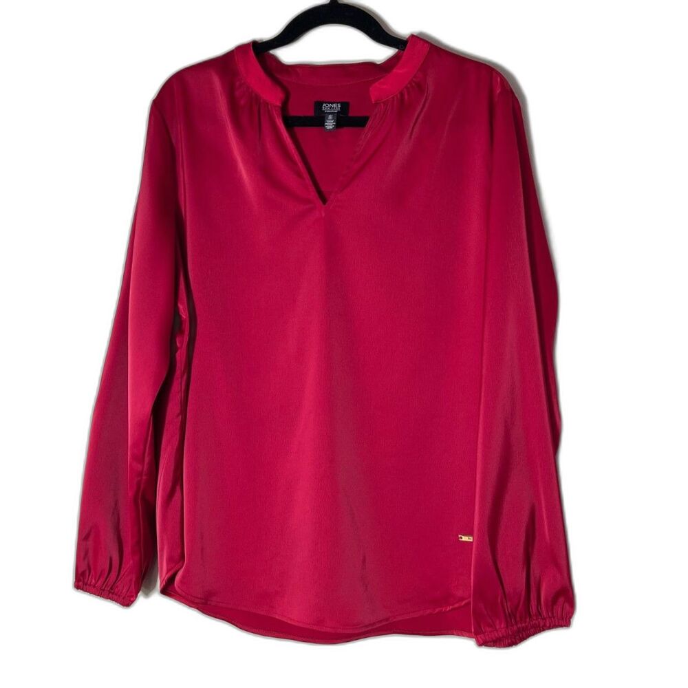 Cherry Red Jones New York Long Sleeve Blouse